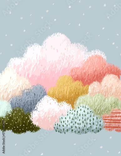 Agrupación de nubes pastel en estilo vectorial