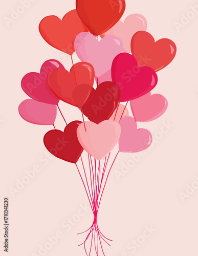 Ramo de globos con forma de corazón en estilo vectorial simple