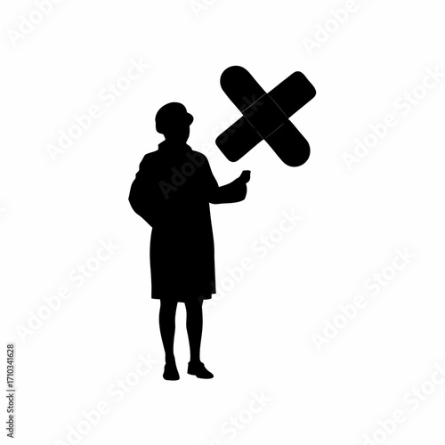 Pharmacist silhouette explaining antibiotic risks on white background isolated on white background