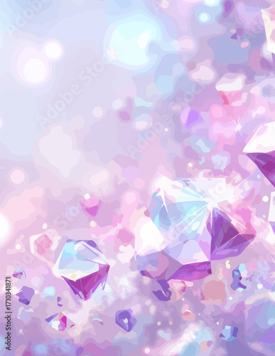 Fondo abstracto vectorial suave con cristales brillantes y partículas flotantes