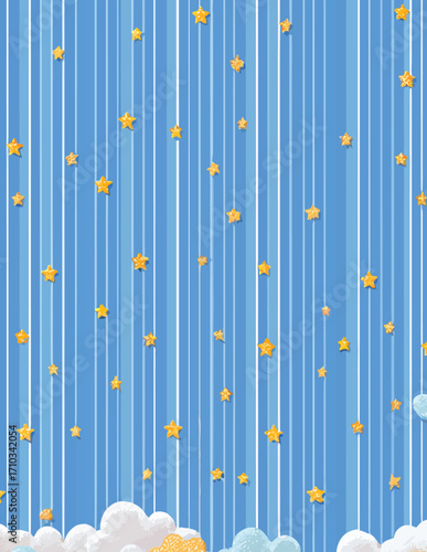 Patrón vectorial de estrellas doradas sobre fondo azul rayado