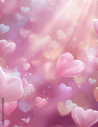 Fondo vectorial suave rosa con corazones flotantes