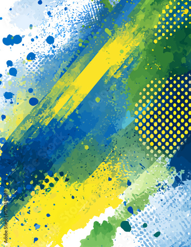 Pintura abstracta vectorial en acuarela: trazos dinámicos en azul, amarillo y verde