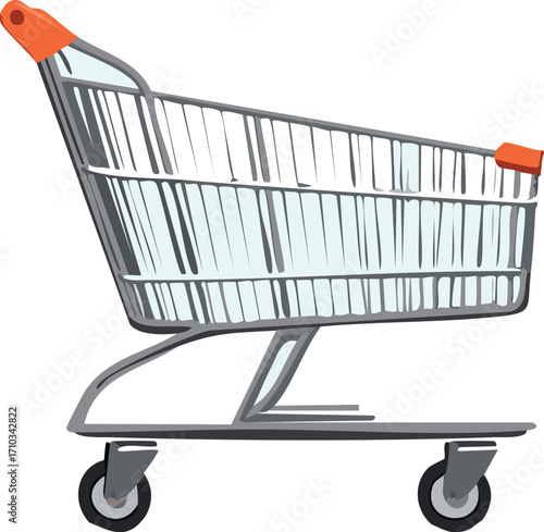 cart, shopping, buy, trolley, market, basket, retail, supermarket, business, shop, shopping cart, purchase, empty, sale, object, metal, store, commerce, red, 3d, push, wheel, 
