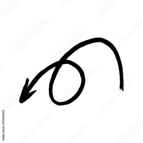 Hand-drawn black arrow with loop on white background
