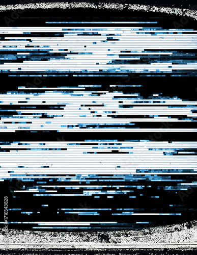 Abstracción digital en estilo vectorial: líneas horizontales azules y blancas sobre fondo negro