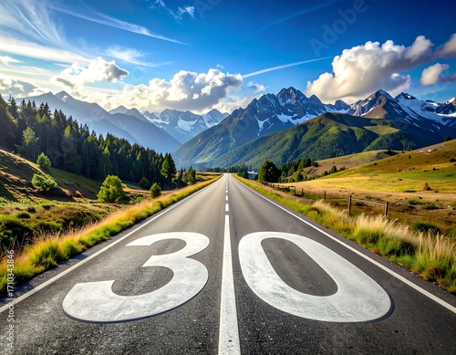 Mountain Road Ahead with 30 Speed Limit Sign