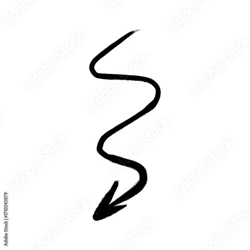 Hand-drawn wavy arrow pointing down, black ink on white background