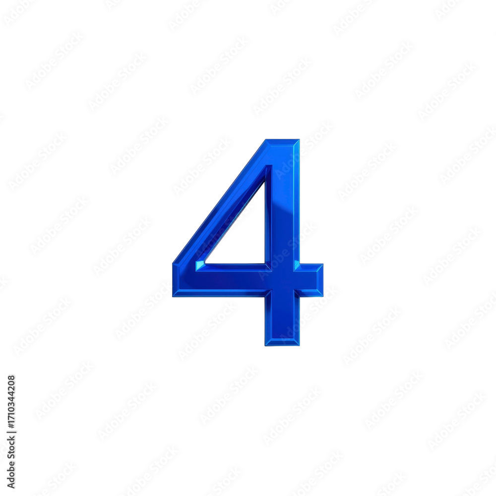 Fototapeta premium Shiny Blue Number Four, 3D Rendered Digit on Transparent Background