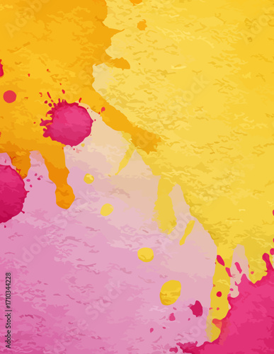 Fondo abstracto con salpicaduras de pintura en tonos amarillos, rosas y magenta
