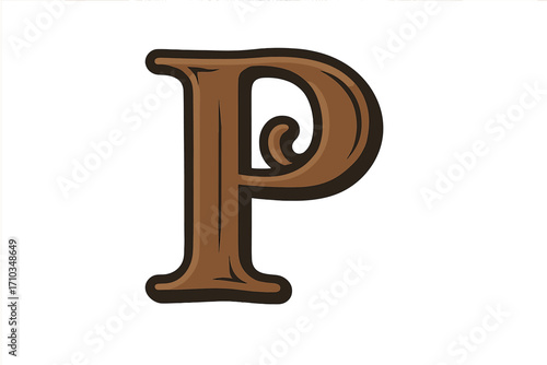Vintage style brown decorative letter P monogram serif logo design with elegant swirls and ornate details, retro vector illustration, classic alphabet typography element for branding and identity