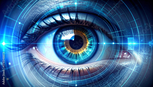 Digital Eye: A captivating shot of an eye integrated with technology, symbolizing vision, data, and futuristic innovation.