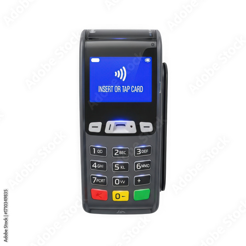 Modern payment terminal isolated on transparent background