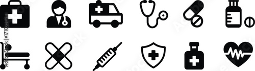 Medical Healthcare Icons Vector Set Hospital Doctor Pharmacy Emergency Symbols Collection