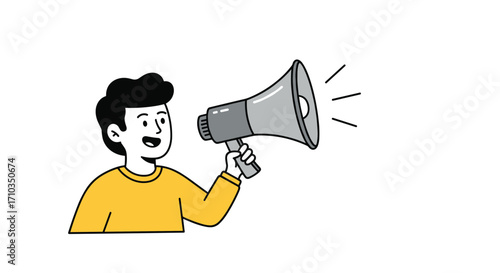 A person is using a megaphone to make an announcement loudly to many people.