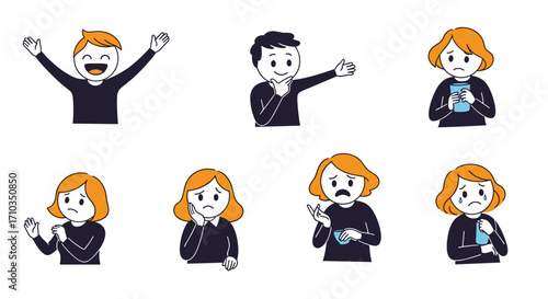 Various cartoon characters displaying a range of emotions and gestures.