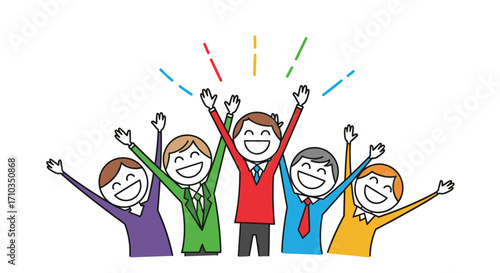 A diverse group of colleagues celebrating a successful project completion together happily.