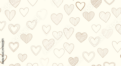 A delicate pattern of numerous textured heart shapes on a neutral background.
