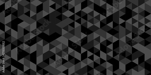 Abstract low polygon cubic black gray black vector poly triangle texture geometric pattern composed of triangular. geometric wall tile and metal cube background triangle wallpaper design.	
