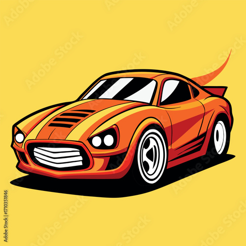 Orange Racing Sports Car Vector Illustration