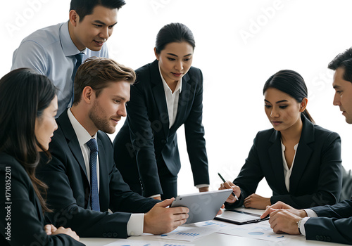 Business team collaborating on project isolated on transparent background