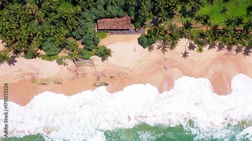 Top down aerial view of Silent Tangalle beach in Sri Lanka.