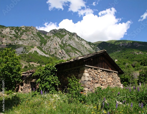 Mountain chalet nestled in valley