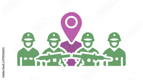 Soldiers with guns and commander, army concept
