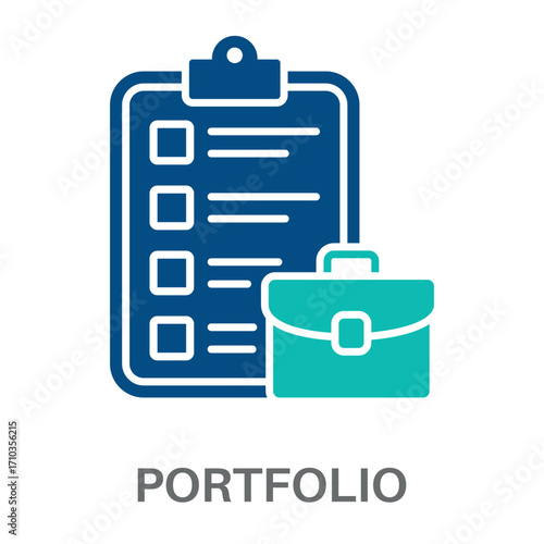 Portfolio Silhouette Glyphs Color Blue With Green Concept Simple Style Design Vector