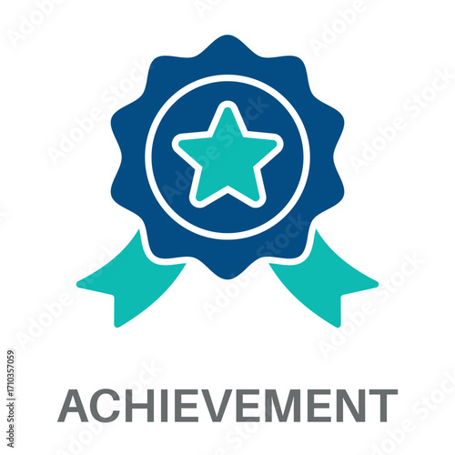 Achievement Silhouette Glyphs Color Blue With Green Concept Simple Style Design Vector