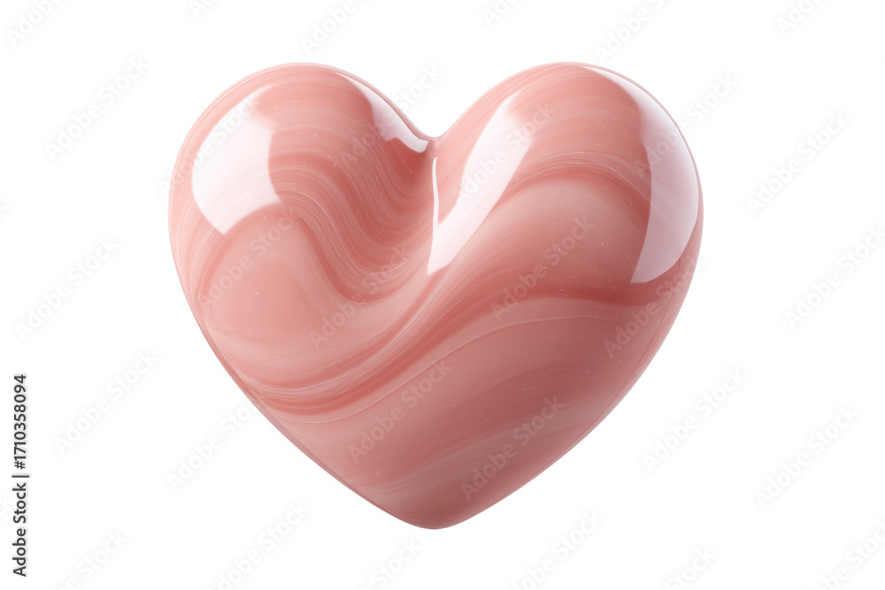 Fototapeta premium Glossy pink heart-shaped ceramic object with marbled texture, cut out
