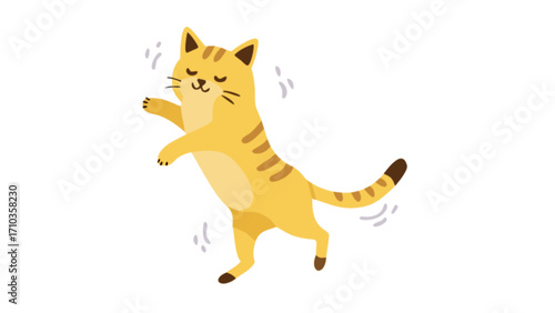 Happy yellow cat dancing with closed eyes