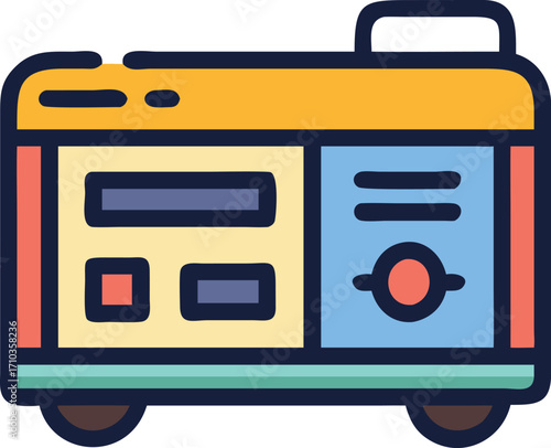 Yellow and Blue Portable Generator Icon Flat Vector Style power generator electricity