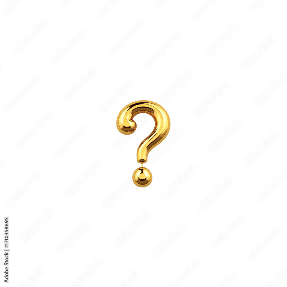 Naklejka premium Golden 3D Question Mark Symbol - Inquiry, Question, Uncertainty Concept