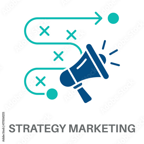 Strategy Marketing Silhouette Glyphs Color Blue With Green Concept Simple Style Design Vector