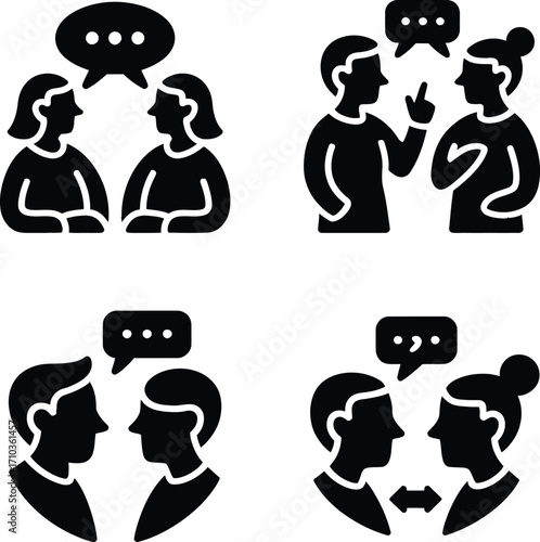 Interpersonal Interaction Icons – Silhouettes of Talking, Gesturing & Emotional Exchange