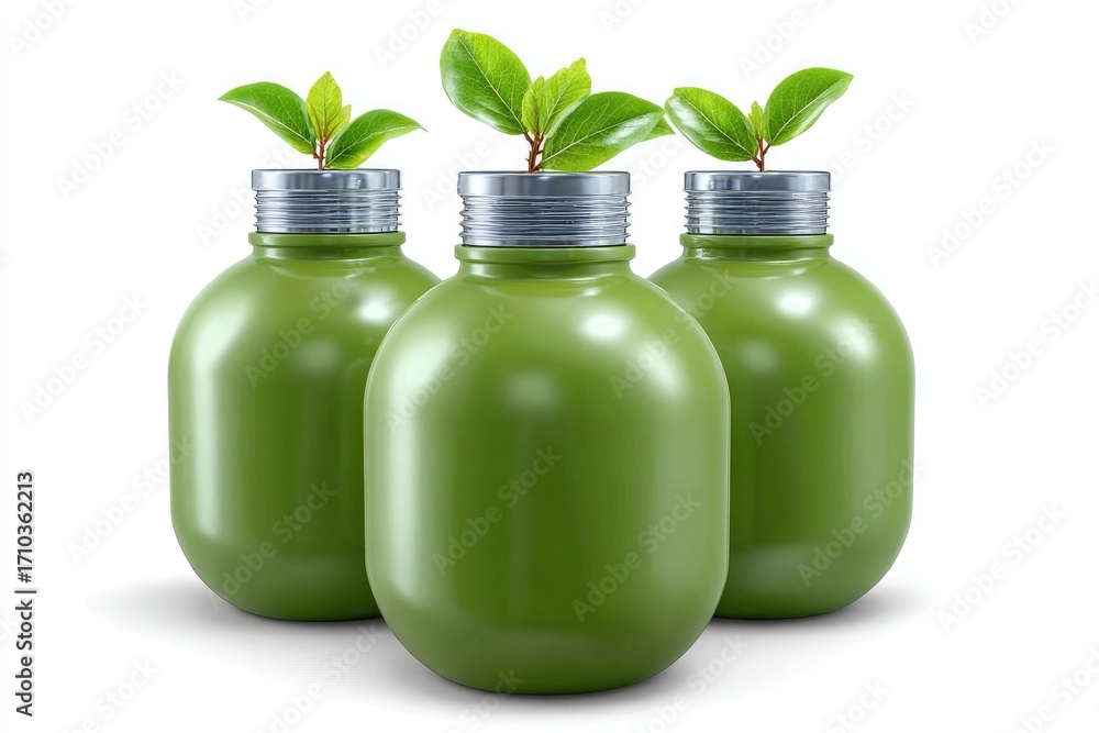 custom made wallpaper toronto digitalThree Green Bottles with Growing Plants sprout leaf