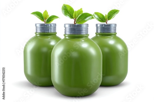 Wallpaper Mural Three Green Bottles with Growing Plants sprout leaf Torontodigital.ca