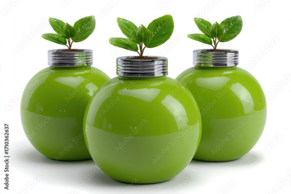 custom made wallpaper toronto digitalThree green light bulbs with growing plants on white background