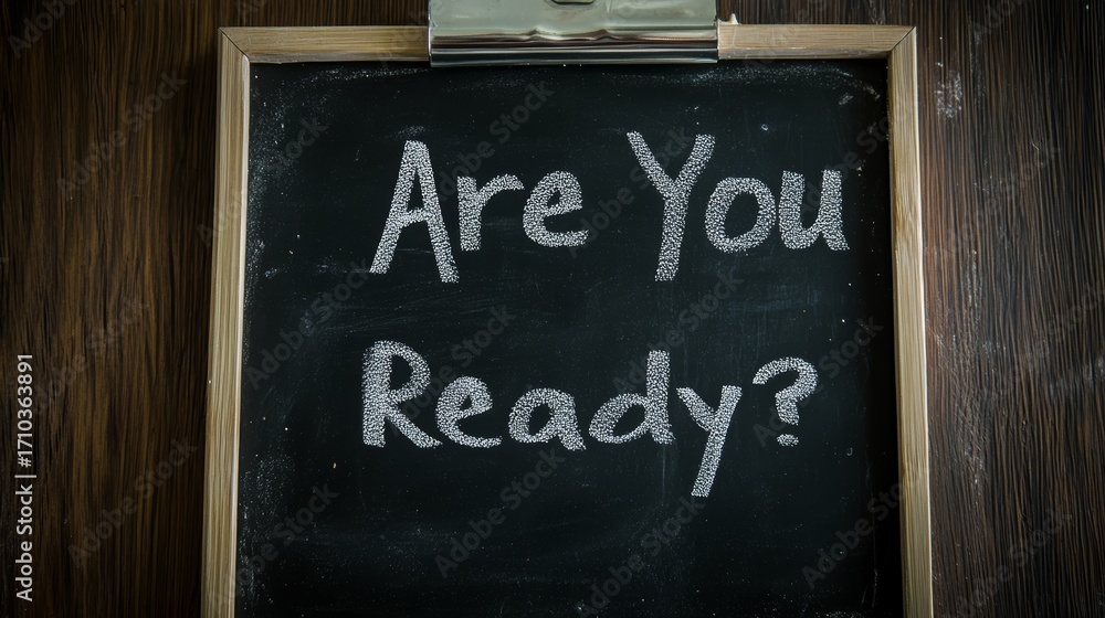 Fototapeta premium Chalkboard message: are you ready? motivational sign on wooden frame