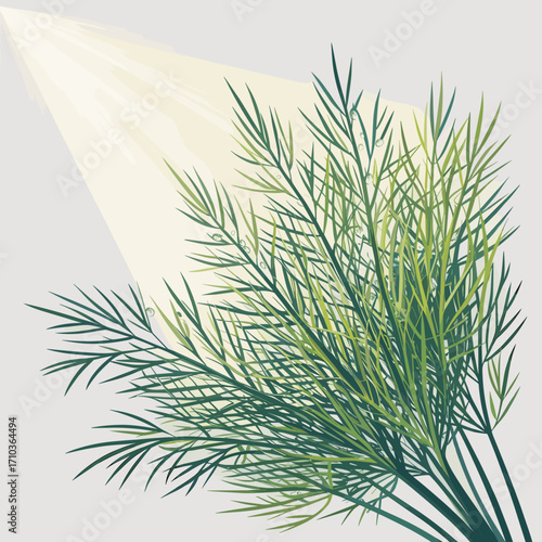 Fresh Dill Herb Illustration with Leaves and Yellow Flowers