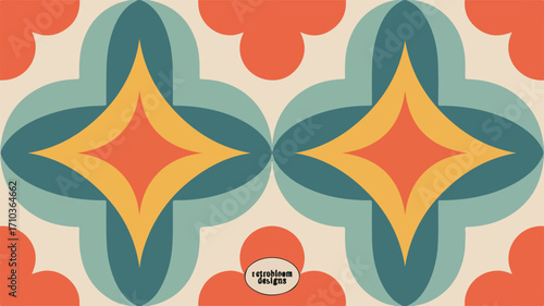 Mid- Century Modern Geometric Pattern with Quatrefoil and Diamond Shapes mid-century
