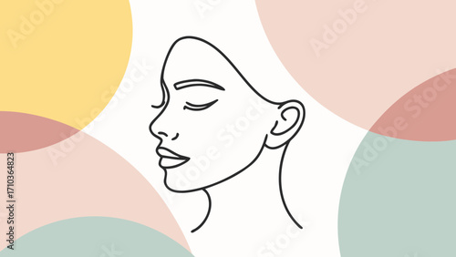 Minimalist Line Art Woman Face with Abstract Shapes