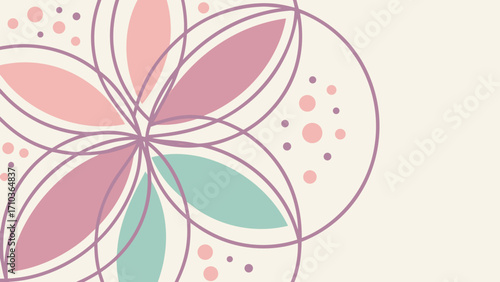 Geometric Floral Pattern with Pastel Circles and Dots