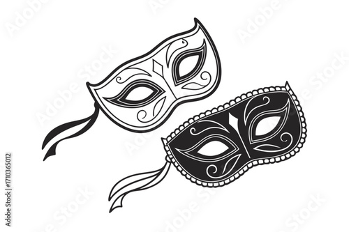 Different Mask silhouette isolated on transparent background Masquerade vector for apps or web party superhero carnival villain or burglar icon in flat. 
costume eye mask hidden person face.