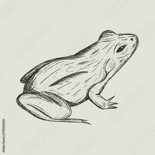 Vintage vector illustration of a frog. Gothic hand drawn sketch of a toad for witchcraft or magic. Retro monochrome amphibian icon. Southern gothic swamp or forest animal element isolated.