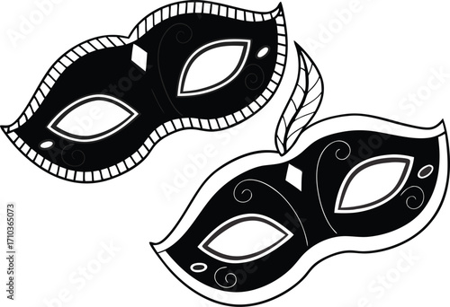 Different Mask silhouette isolated on transparent background Masquerade vector for apps or web party superhero carnival villain or burglar icon in flat. 
costume eye mask hidden person face.