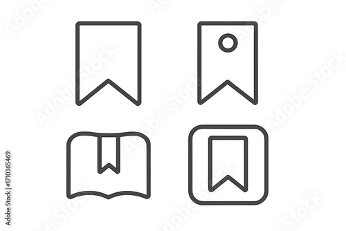 Bookmark line icon set vector. Save for later, favorite, and tag symbols for UI UX design. Reading and web navigation outline pictograms. Editable stroke graphic element.