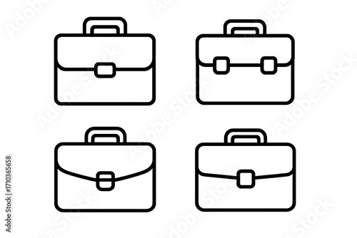 Briefcase icon set. Business portfolio symbol. Work bag, document case outline pictogram collection. Finance, job, career concept. Vector illustration for UI, web, app.