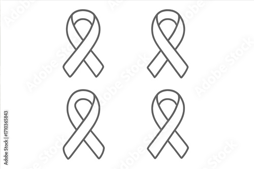 Breast cancer awareness pink ribbon outline icon set. Symbol of hope and support for health campaign. Simple linear vector illustration with editable stroke for medical design.